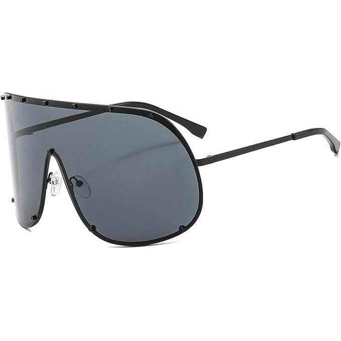 Oversized Shield Sunglasses Rivet Detail Trendy Fashion Statement Visor Shades
