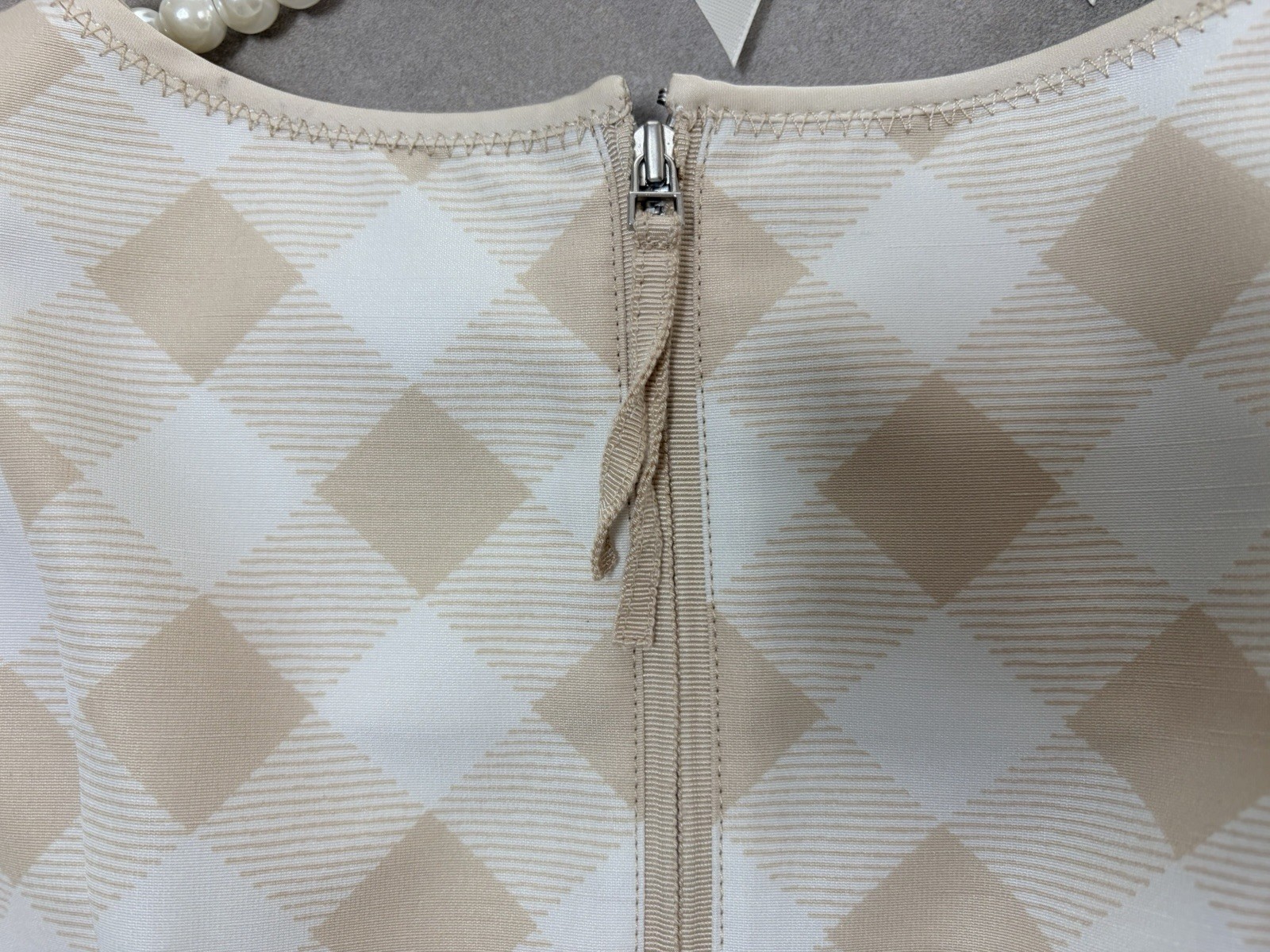 CELFORD Gingham Check Flare Dress Size 36 Beige White Ruffle Sleeve Japan