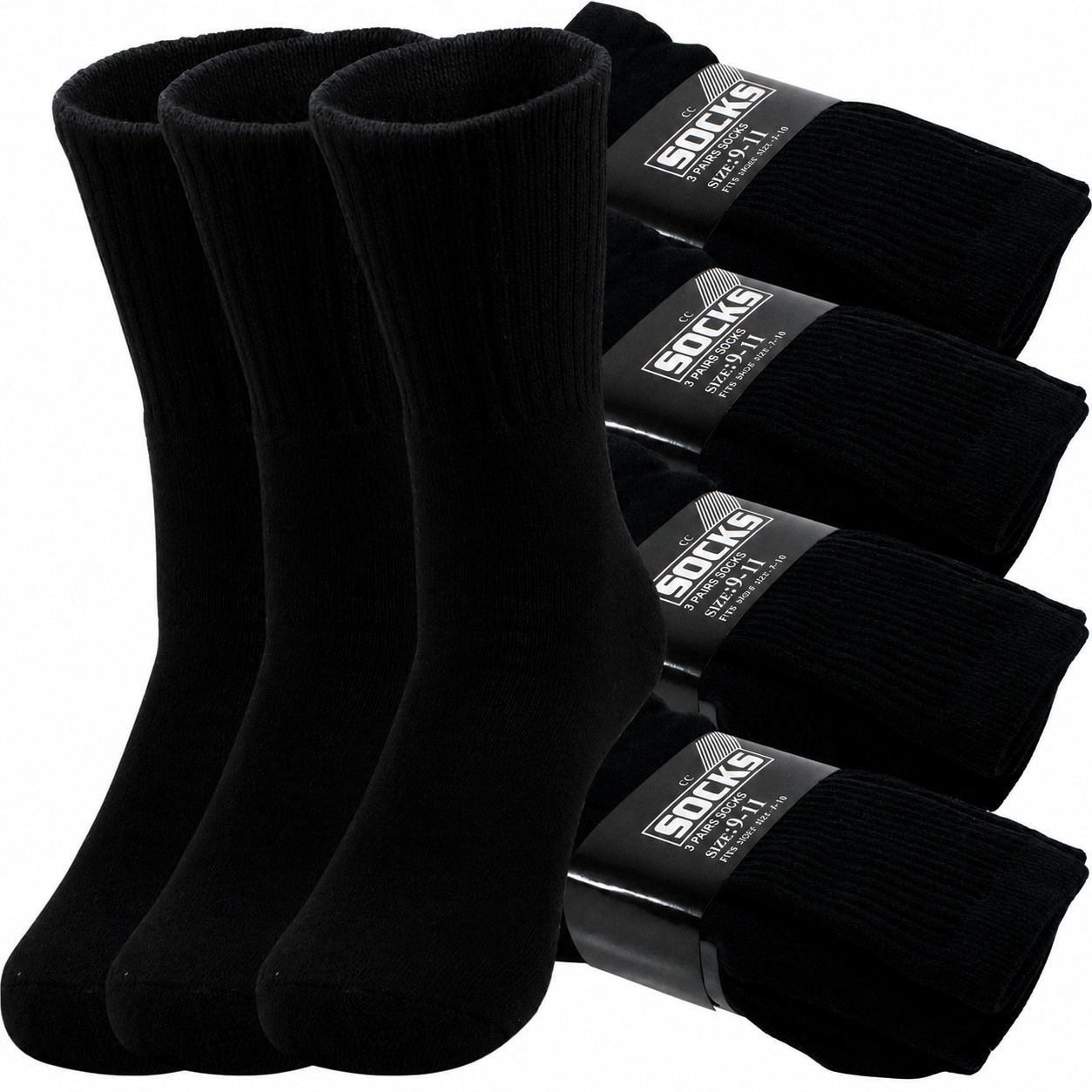 3-12 Pairs Men’ Solid Sports Athletic Work Plain Crew Socks Size 9-11 10-13