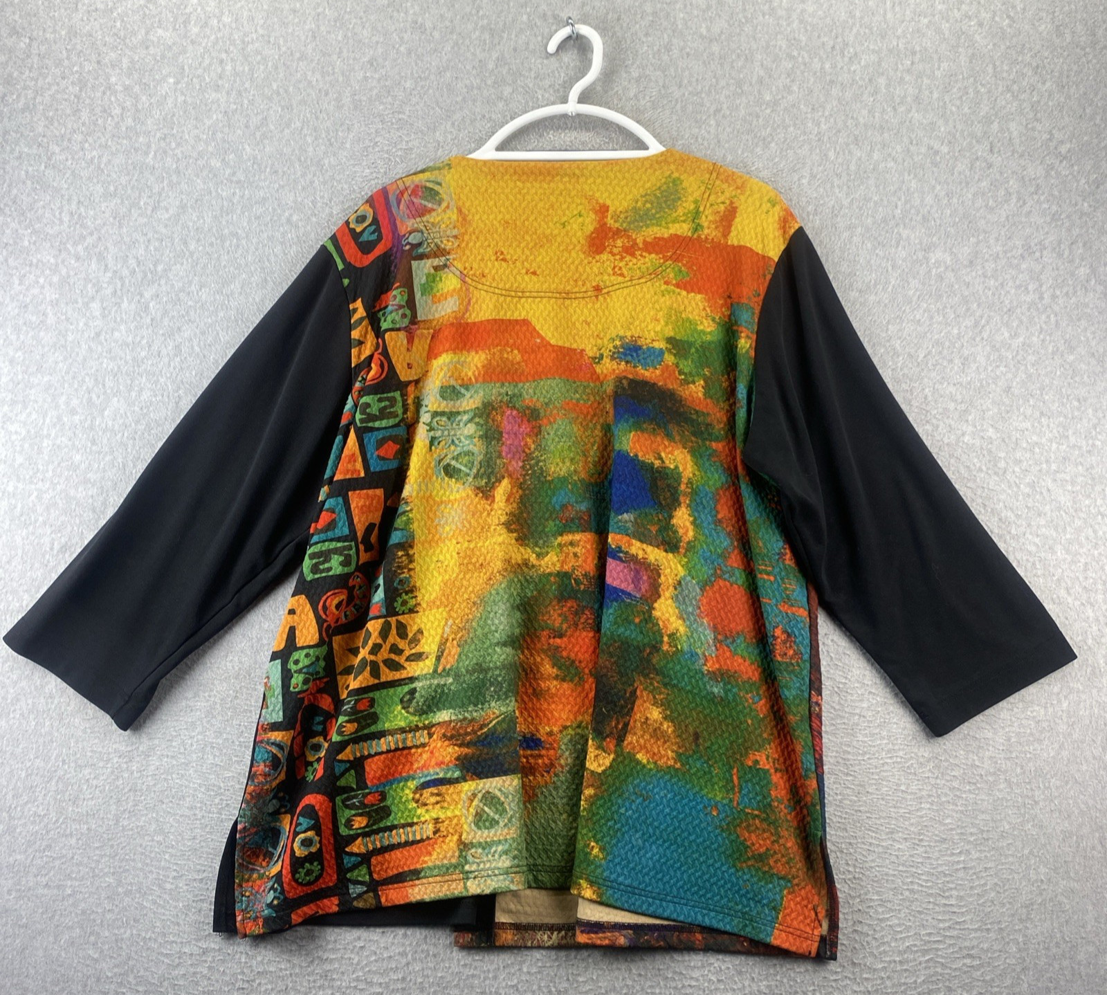 Ali Miles Womens 2X Black Abstract Art Zip Pocket Tunic Top Plus Size