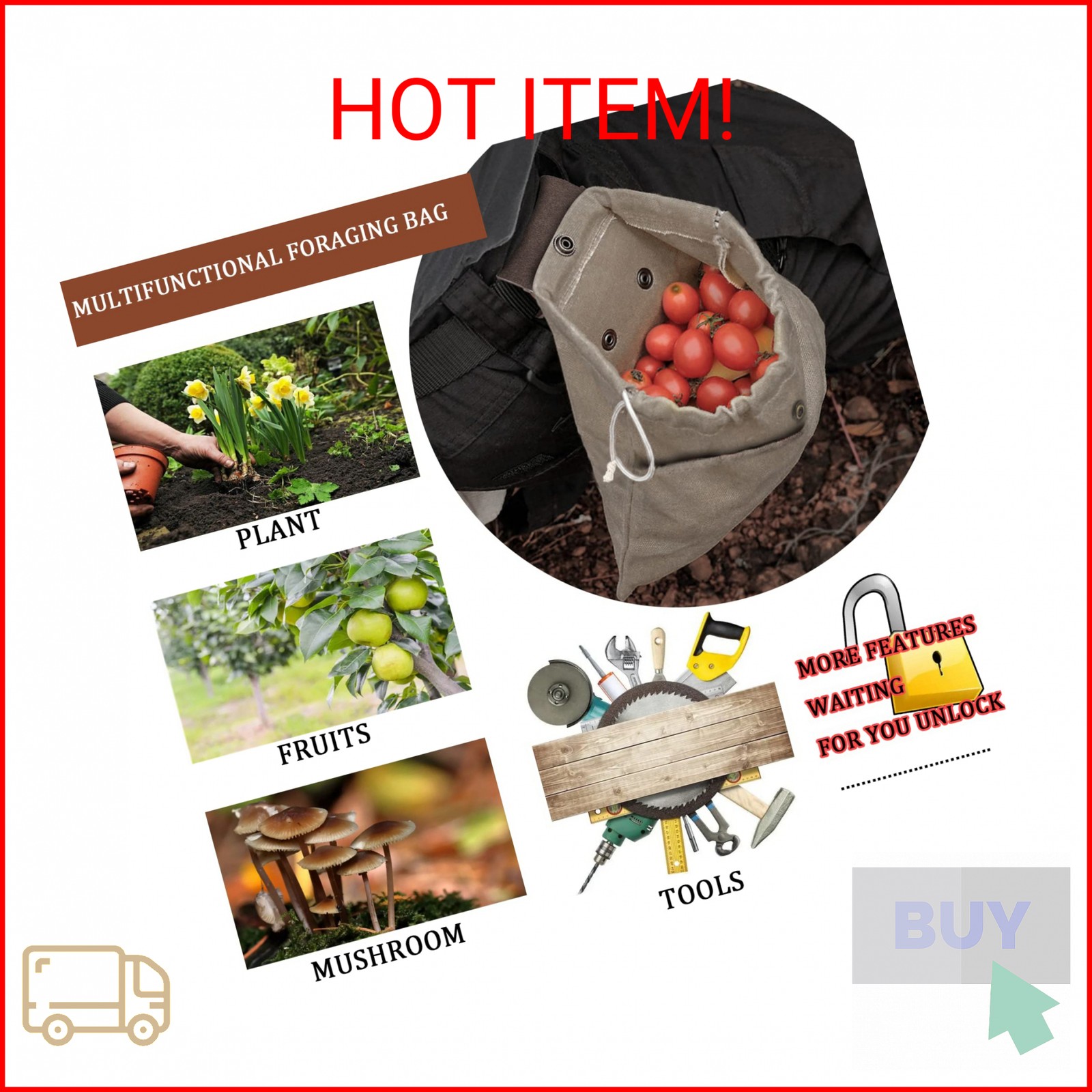 Foraging Pouch Leather Canvas Collapsible Bag Water Resistant Outdoor Camping St