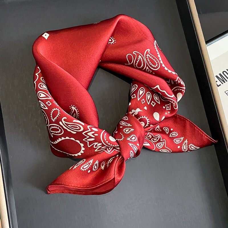 100% Mulberry Silk 21″ Square Scarf Women Neckerchief Wrap Bandana Red Paisley