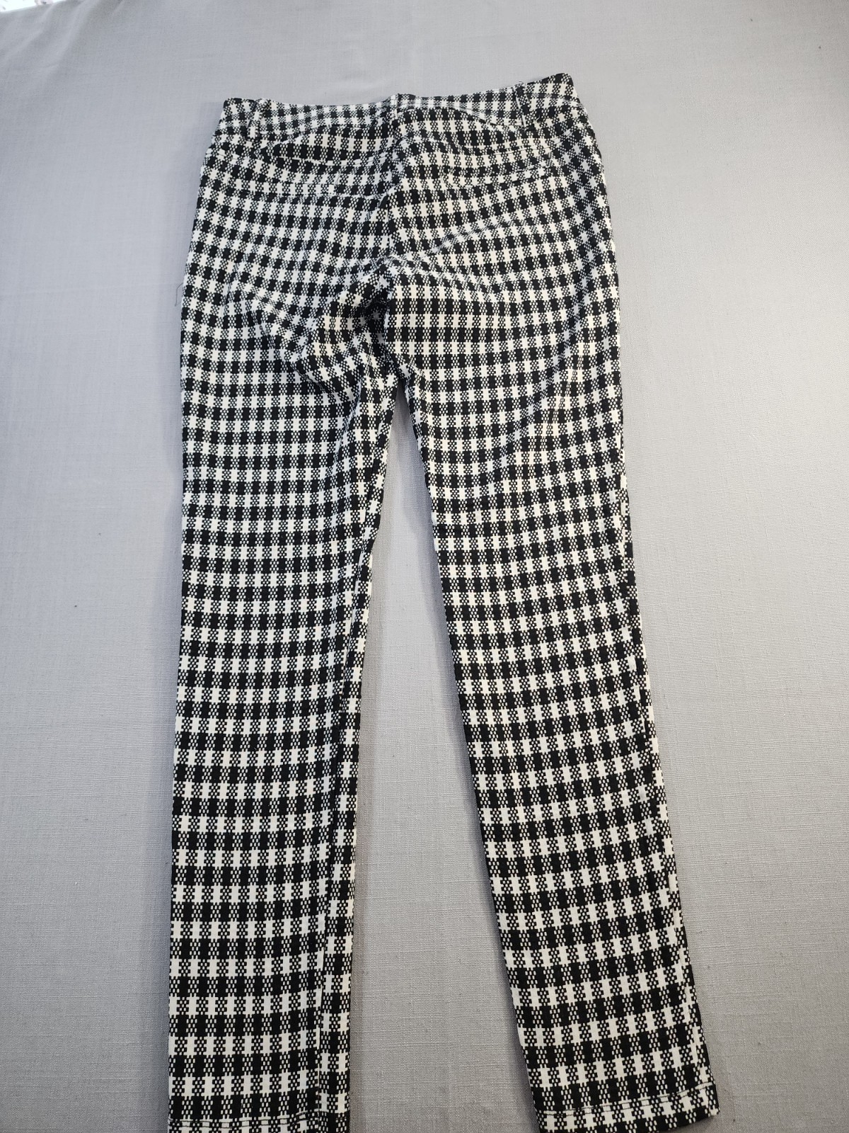 Women’s Black White Checkered Pants Slim Straight Leg Stretch Casual Dress Pants