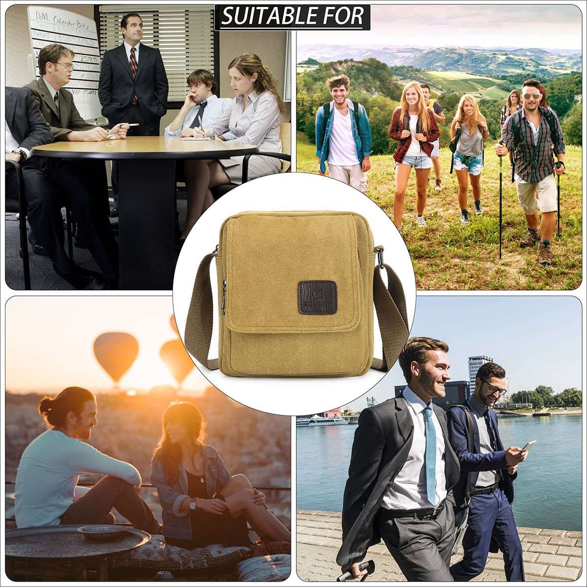 USA Vintage Canvas Crossbody Bag Portable School Satchel Messenger Shoulder Men