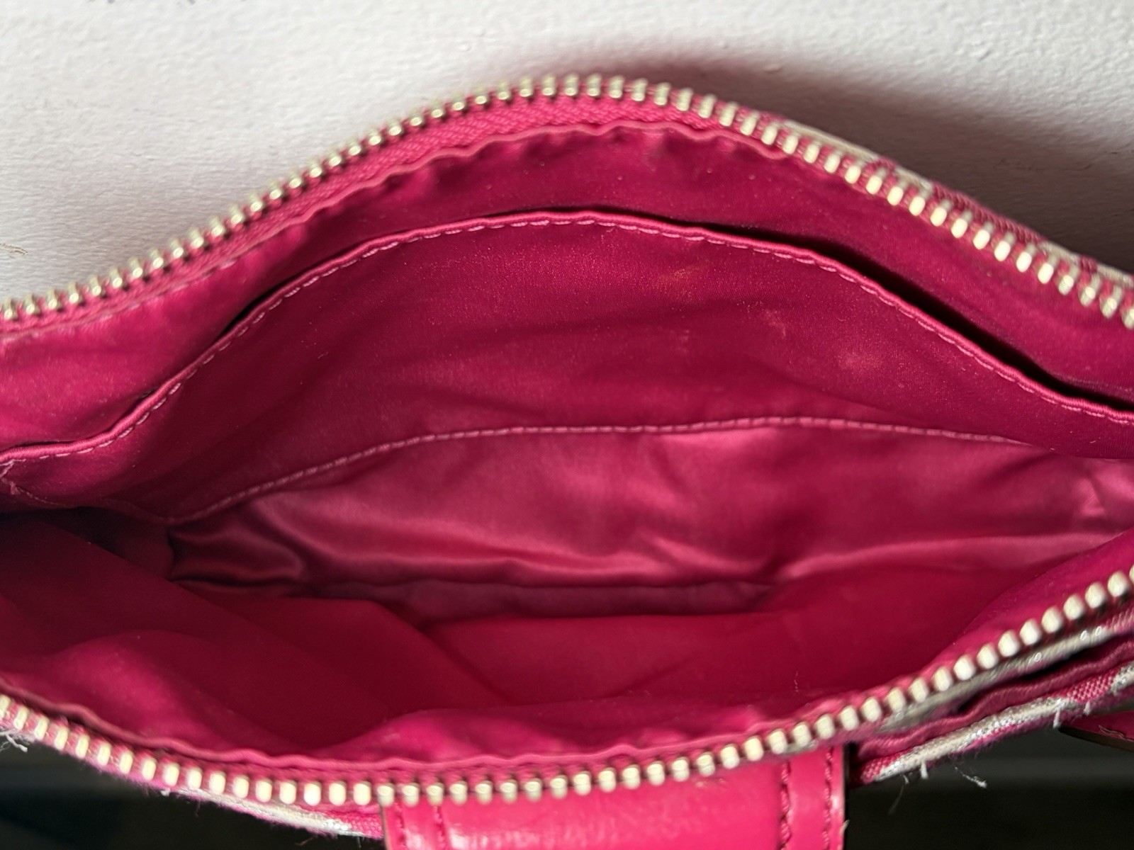 Coach Poppy Signature Double Pocket Crossbody Pink And White Strap