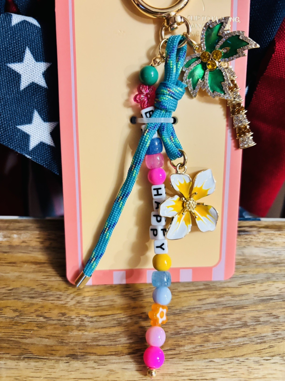 🌴Nwt Piper K Tropical Palm Tree Be Happy Bag Charm Keychain