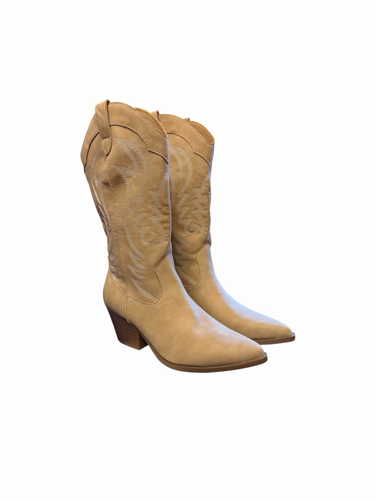 Indigo Rd. Womens Beige Western Knee High Boots Pointed Toe Block Heel Pull On