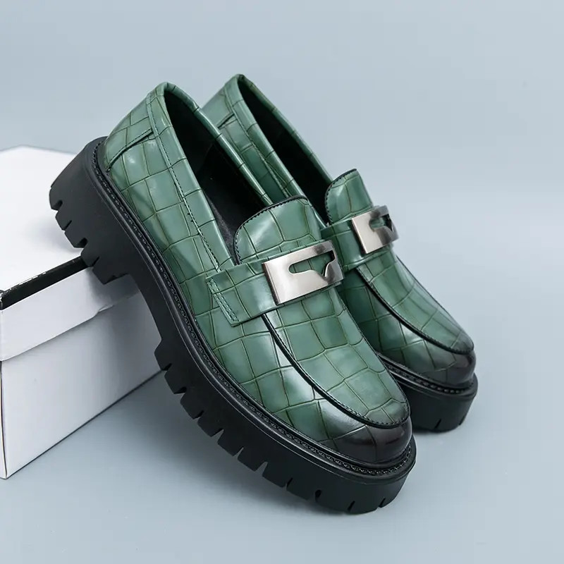 Men’s Slip On Alligator Pattern Platform Faux Leather Dress Shoes Thick Sole New