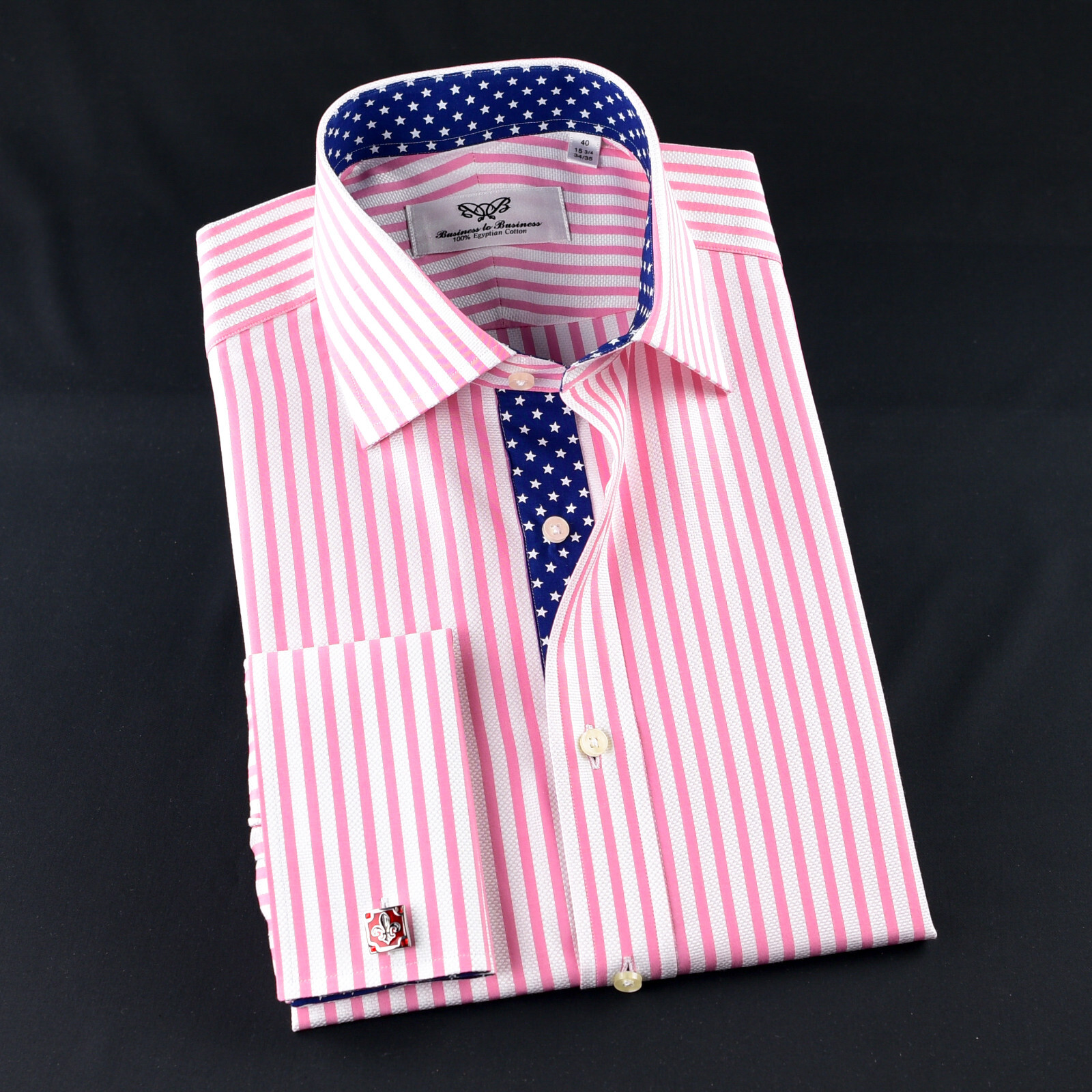 Pink Stripe Unique Designed Blue Stars Inner Lining Business Shirt Smart Top