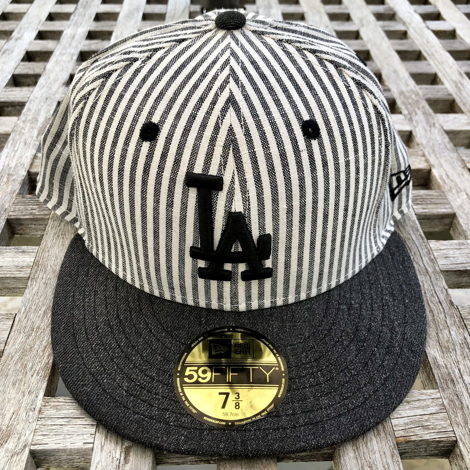 Los Angeles Dodgers Seersucker Pinstripe New Era 59FIFTY 2 Tone Fitted Hat 7 3/8