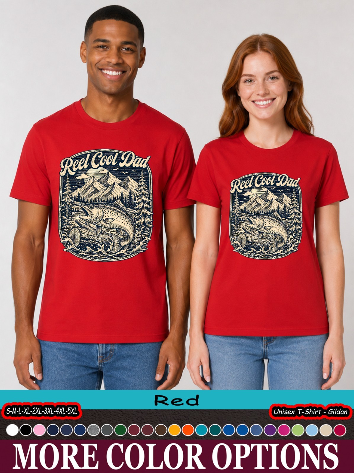 Reel Cool Dad Mountain Fish T-Shirt, Vintage Trout Outdoor Gift