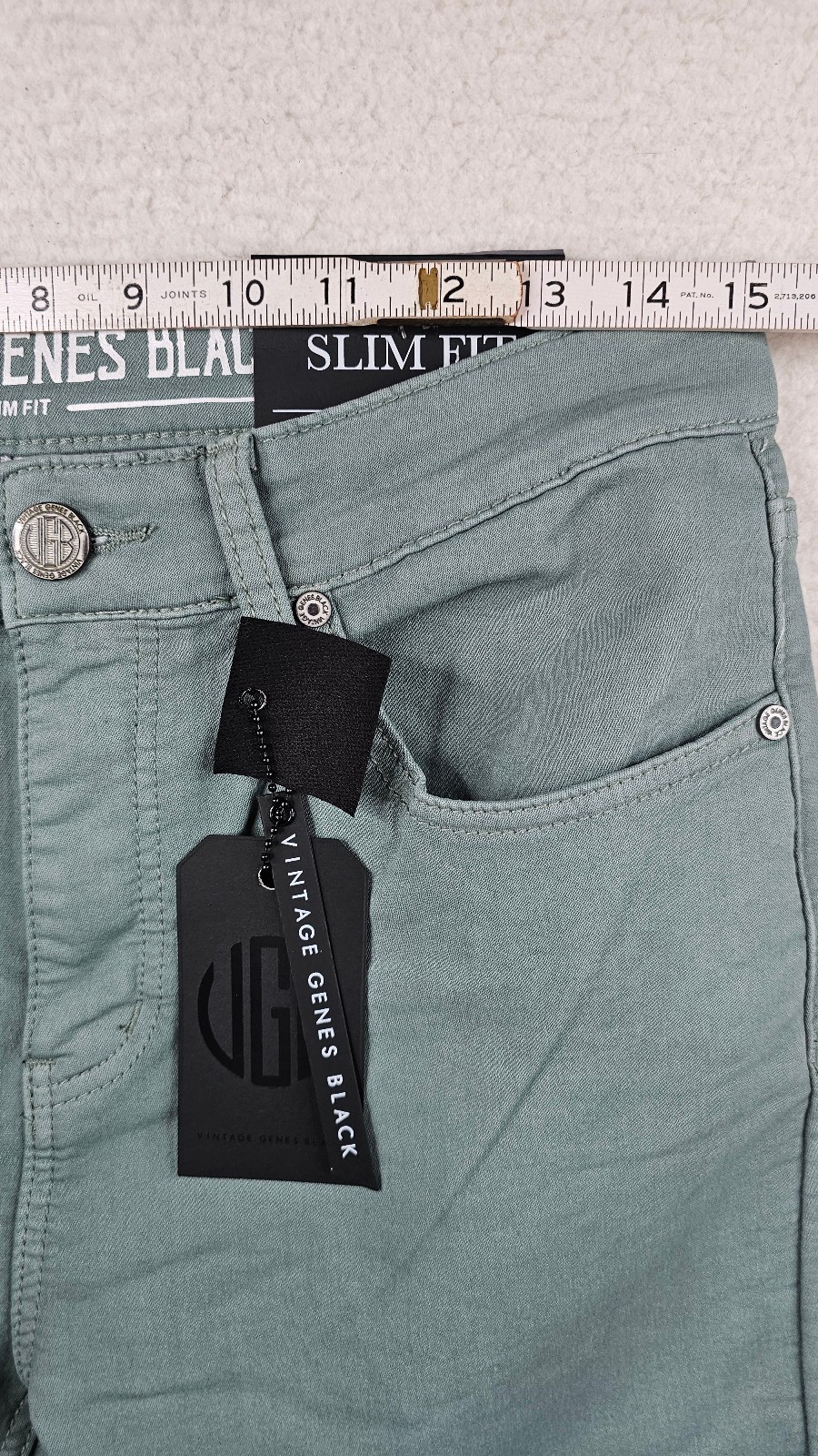 VGB Vintage Genes Black Slim Fit Green French Terry Denim Jeans PICK YOUR SIZE