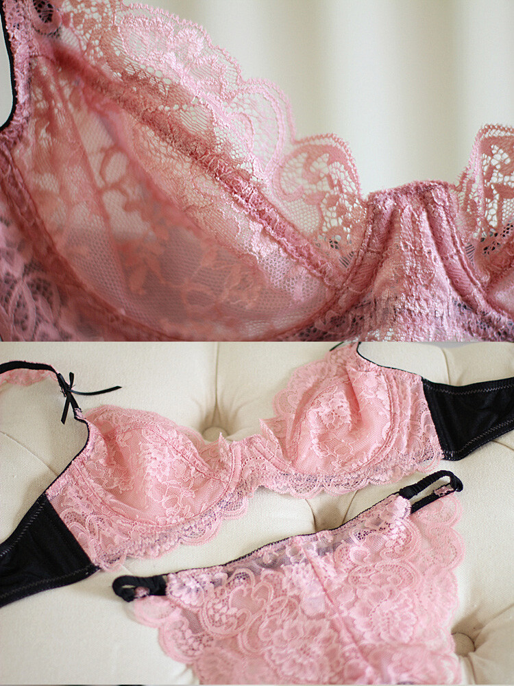 Women See-Through Lace Push Up Transparent Everyday Bra Lingerie Porno Set lolit