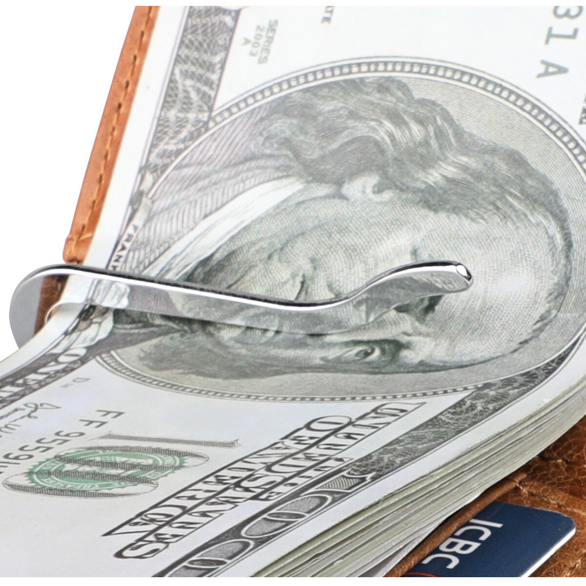 Mens Minimalist Money Clip Slim Bifold RFID Blocking Leather Front Pocket Wallet