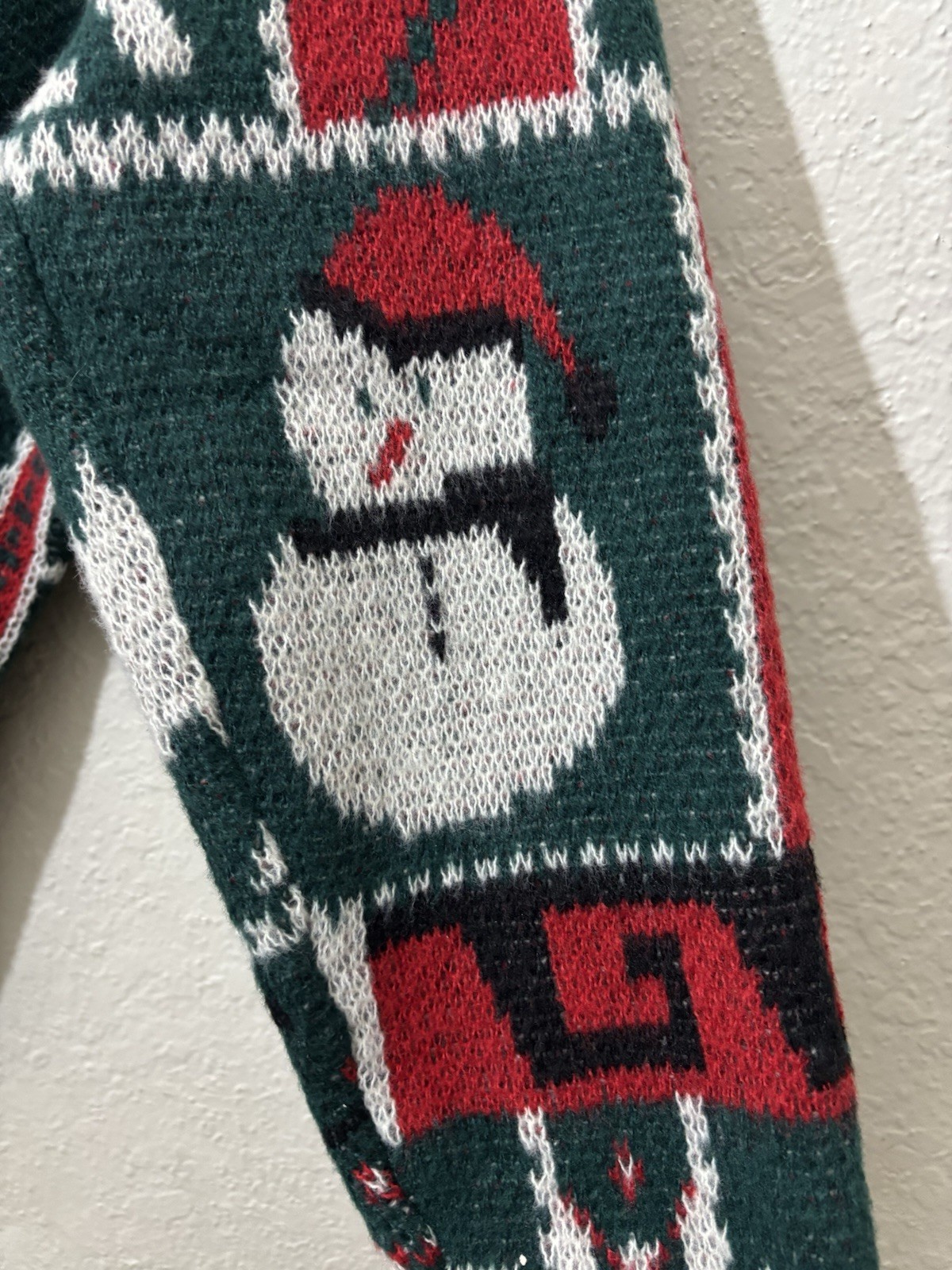 Fashionhome Green Snowman Christmas Graphic Knit Pullover Sweater S Crew Neck