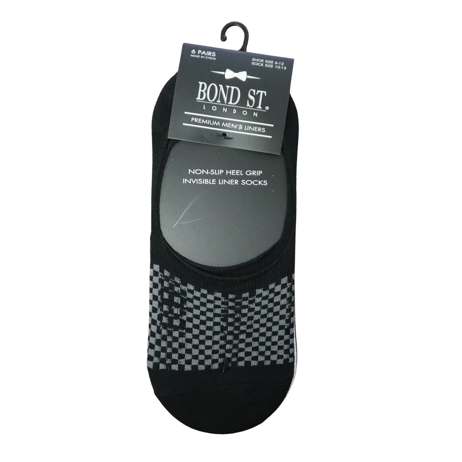 6 Pairs Men’s No Show Liner Socks Black Gray White Size 6-12 Invisible Low