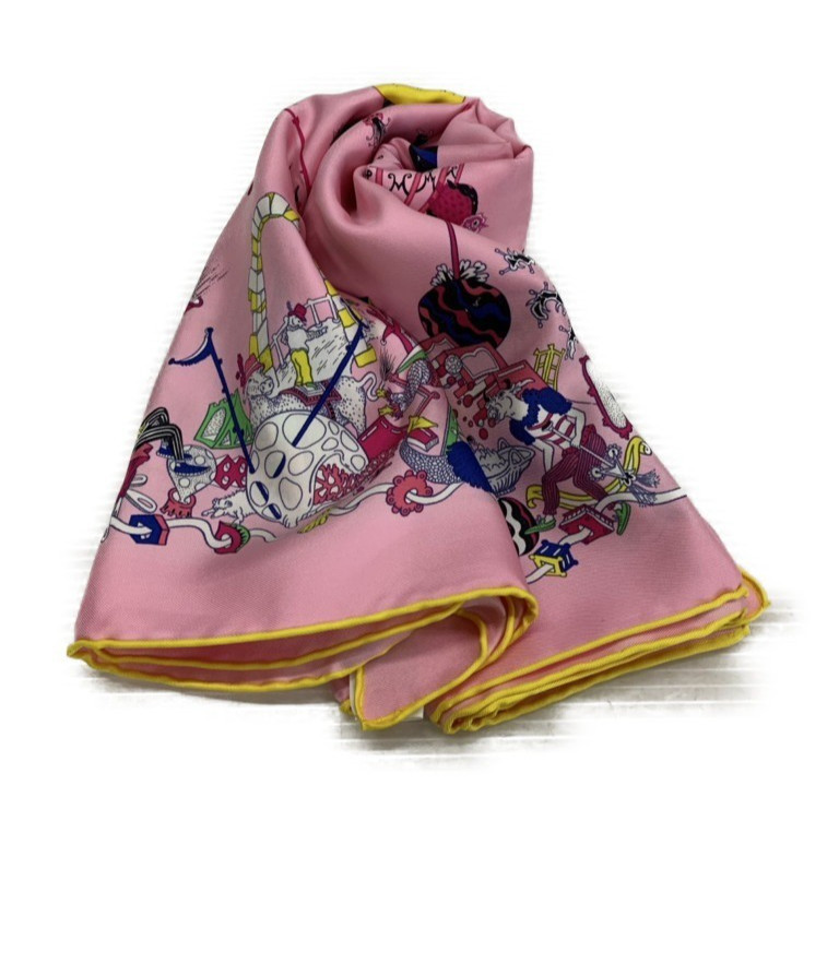 HERMES Carre 90 La Folle Parade Silk Scarf Multicolor Pattern Used