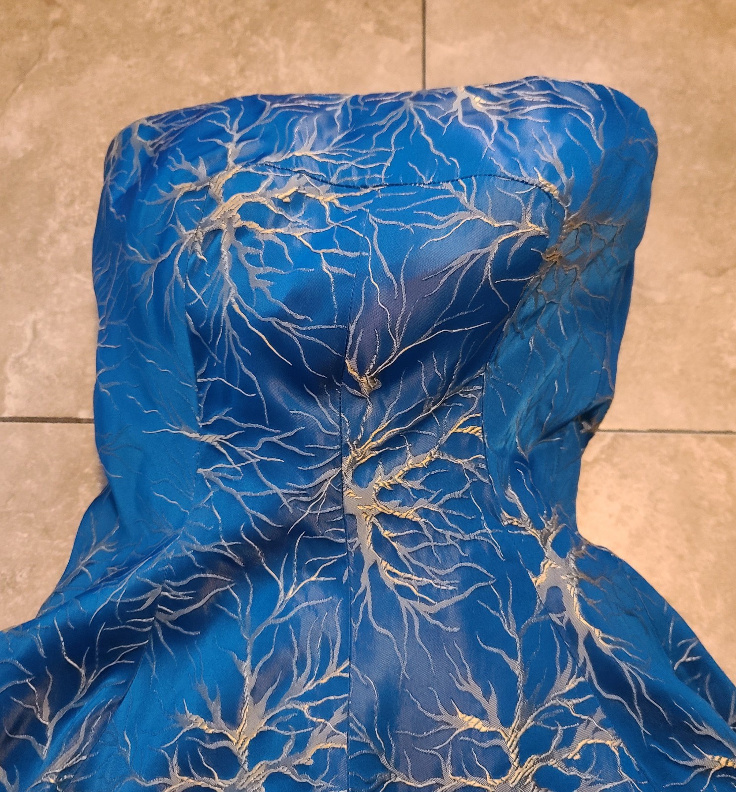 Rare VTG 50s FRANK USHER Blue Metallic Lightning/Branch/Neuron Jacquard Dress