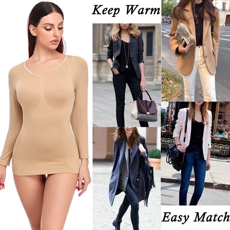 Women’s Long Sleeve Shirt Thermal Basic Compression Base Tops Undershirt Blouse