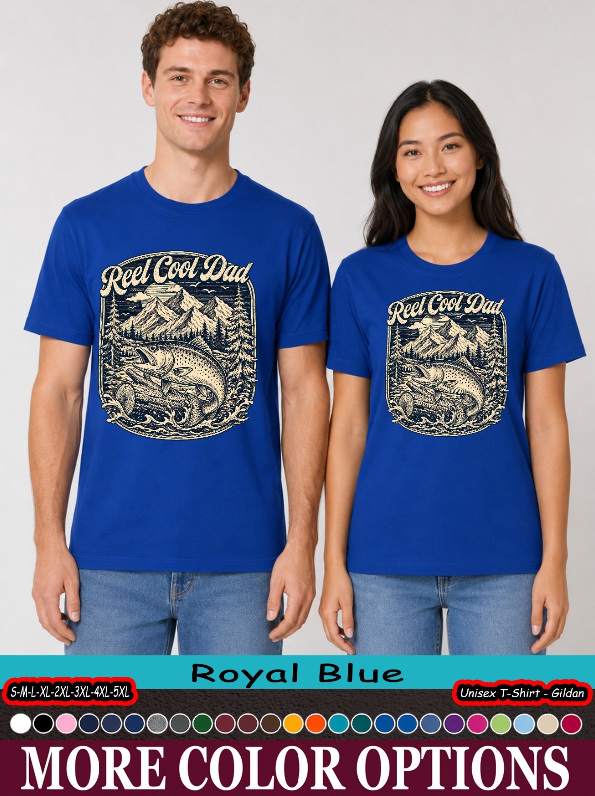 Reel Cool Dad Mountain Fish T-Shirt, Vintage Trout Outdoor Gift