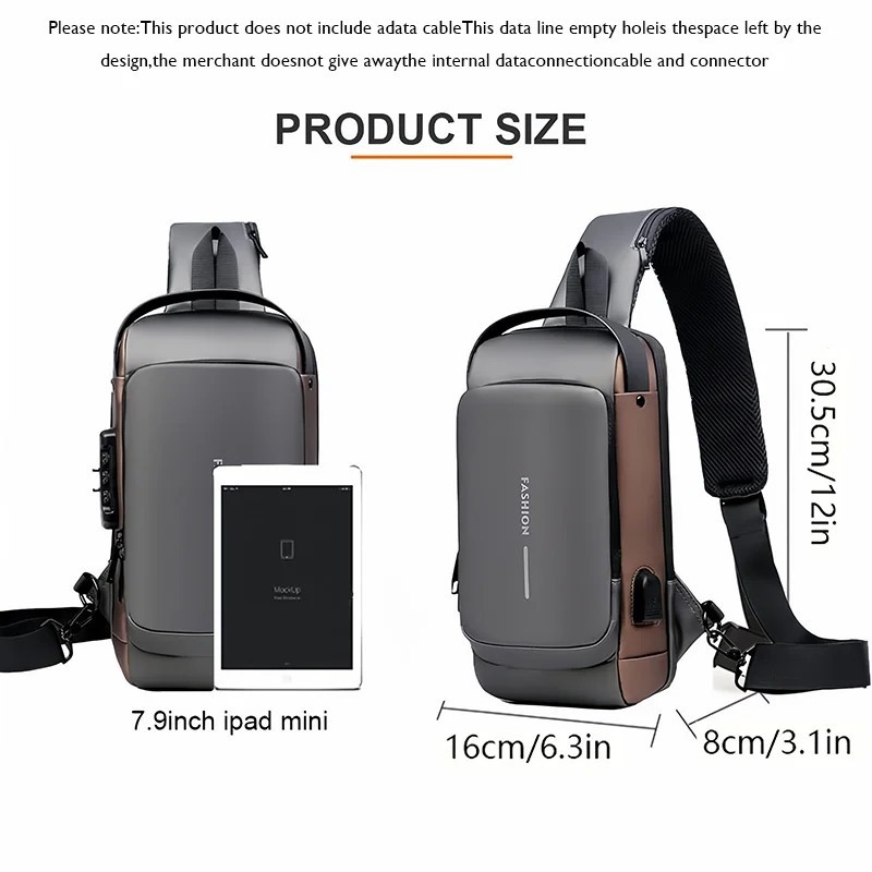 Men Anti Theft Chest Bag USB Charging Crossbody Sling Shoulder Travel Pack
