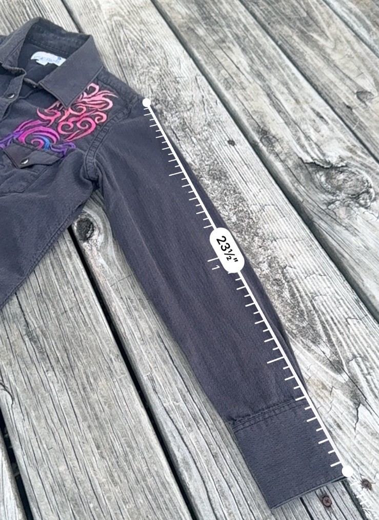 Panhandle Slim Embroidered Western Women’s Snap Button Shirt Small Charcoal Grey