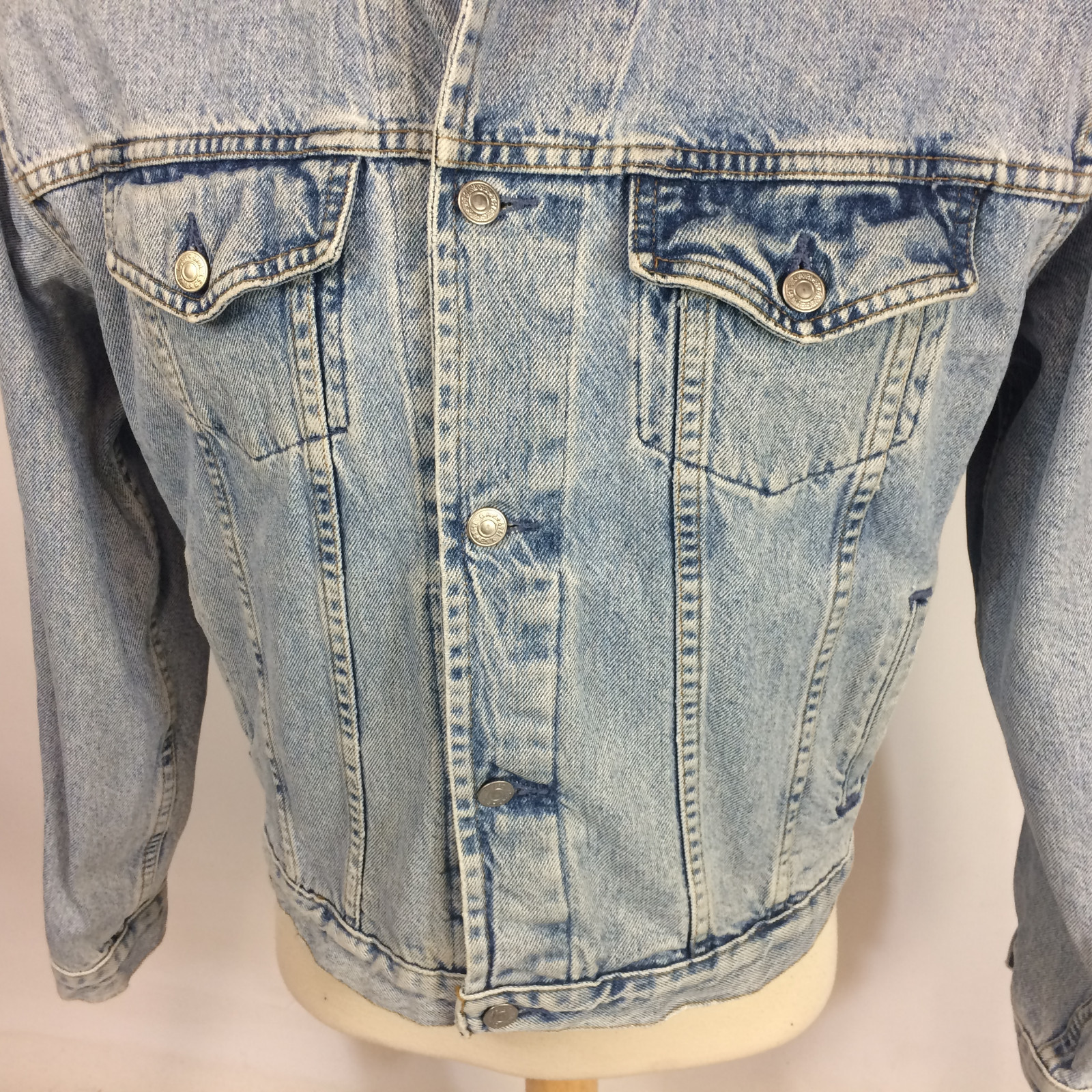Vintage 80s 90s Gap Denim Jean Trucker Motorcycle Coat Jacket Acid Marble Wash M