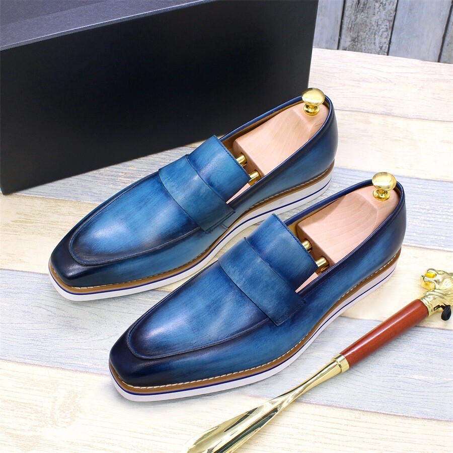 Men’s Pointy Toe Leather Shoes Slip On Flat Banquet Dress Formal Casual Oxforfds