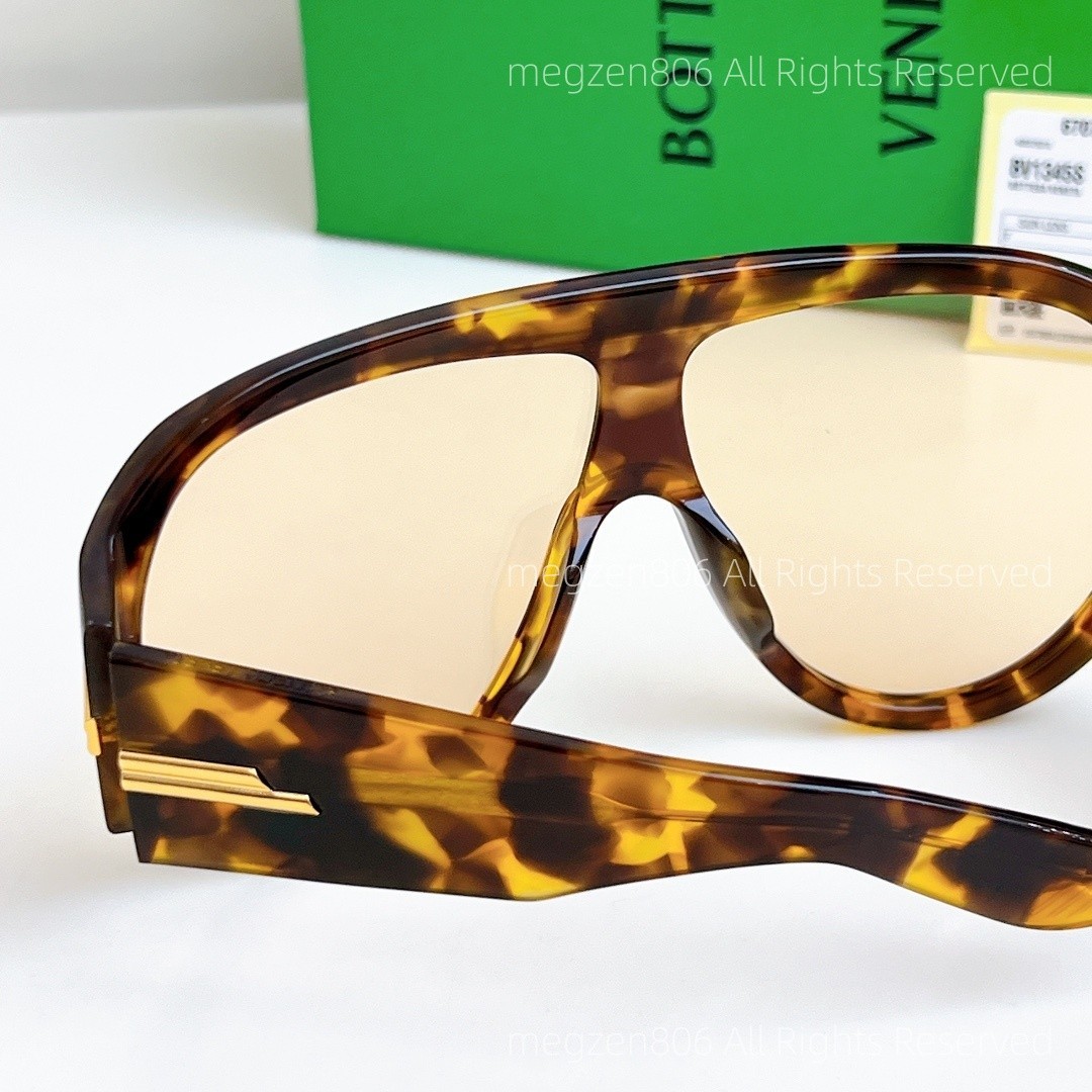 Bottega Veneta BV1345S Sunglasses Women Oversized Amber Tortoiseshell Authentic