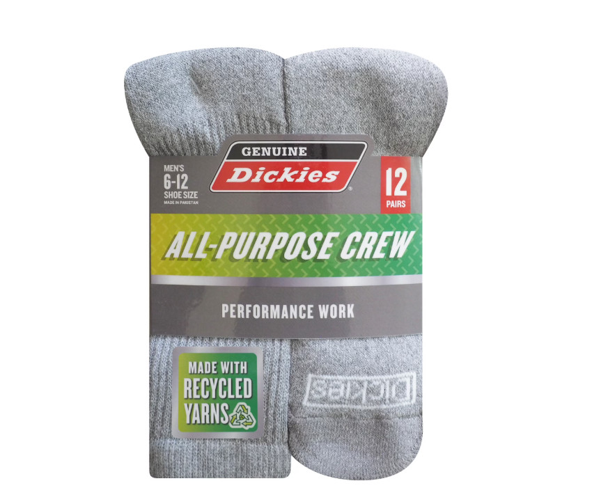 Genuine Dickies Men’s Value Work Crew Sock, 12 Pack Lt Grey Size 6-12