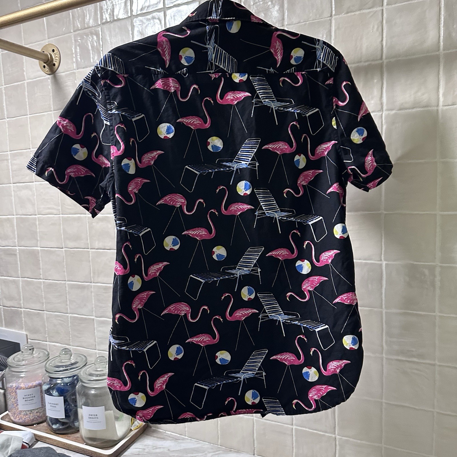 Denim & Flower black flamingo button up shirt Size M