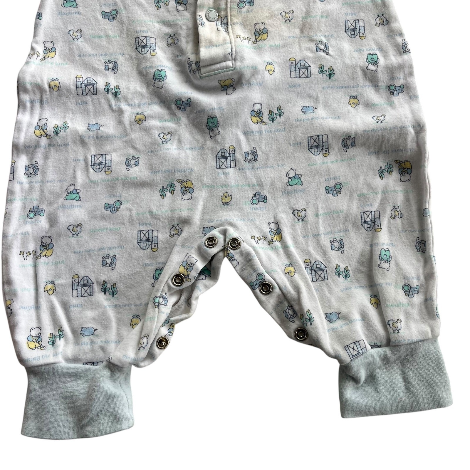 McBaby 6-9 M White Blue Farmer Bear Animal Tractor Print Romper Jumpsuit Vintage