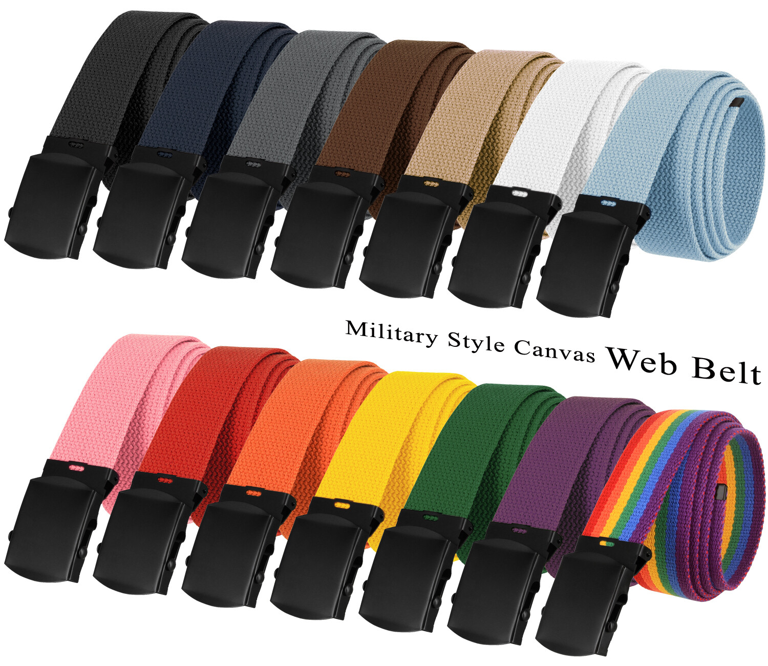Military Belt Canvas Belt Web Belt Non Leather Belt Black Buckle Tip 1-1/2″ wide