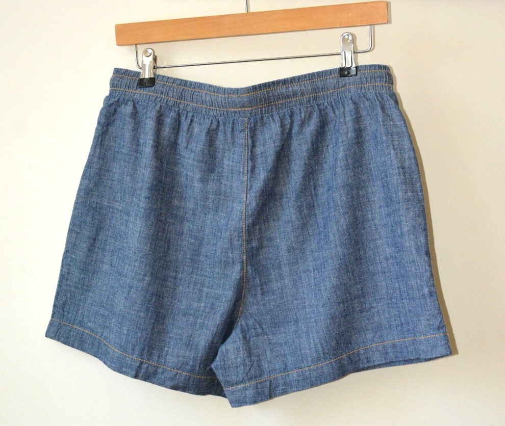 BLUE/GREY LIGHT DENIM ELASTICATED DRAWSTRING WAIST PAPERBAG SHORT S-M-L-XL-XXL