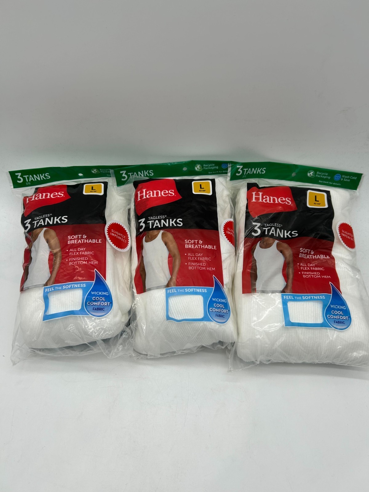 Hanes Men’s Large Tagless Tank Tops – 9 Pack (3x 3-Pack) Factory Imperfect