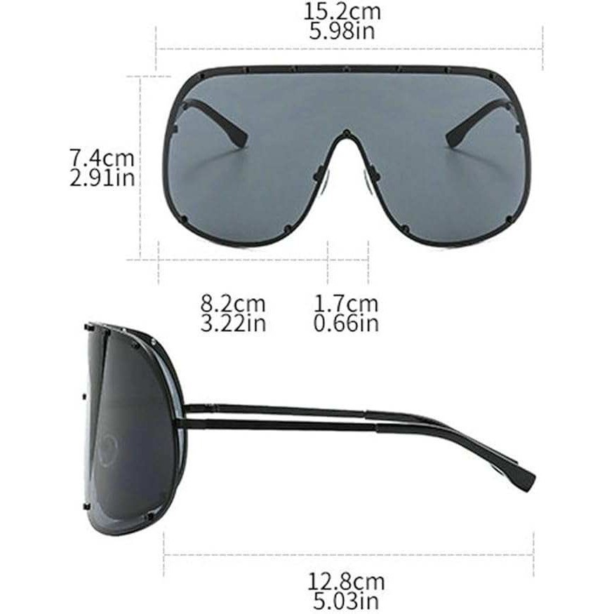 Oversized Shield Sunglasses Rivet Detail Trendy Fashion Statement Visor Shades