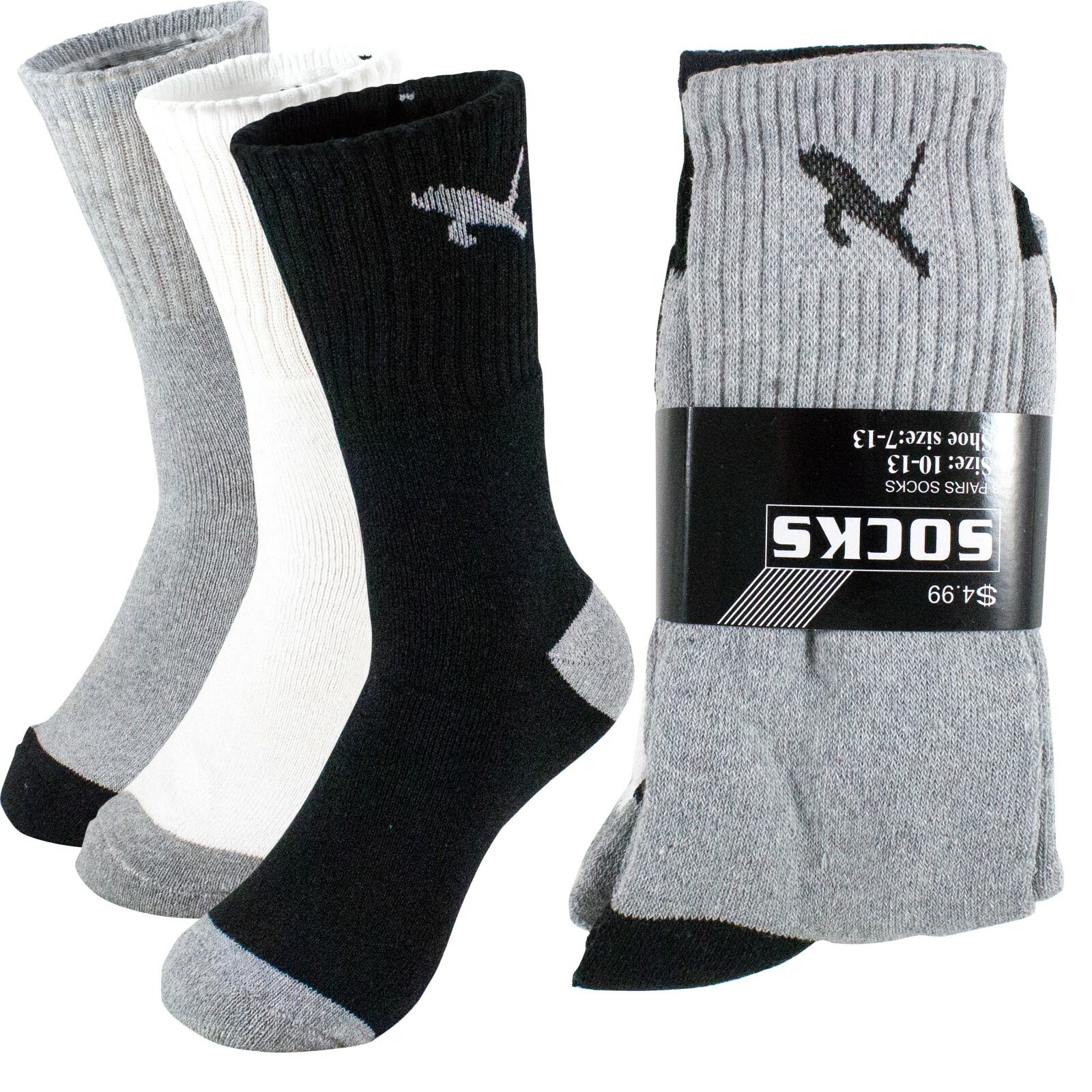 Lot 3-12 Pairs Mens Solid Sports Athletic Work Plain Crew Socks Size 9-11 10-13