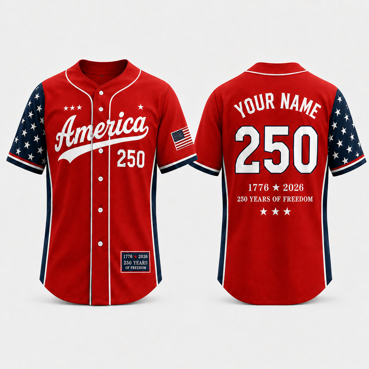 America 250 Baseball Jersey 250 Years Of Freedom 1776-2026 Patriotic USA Jersey
