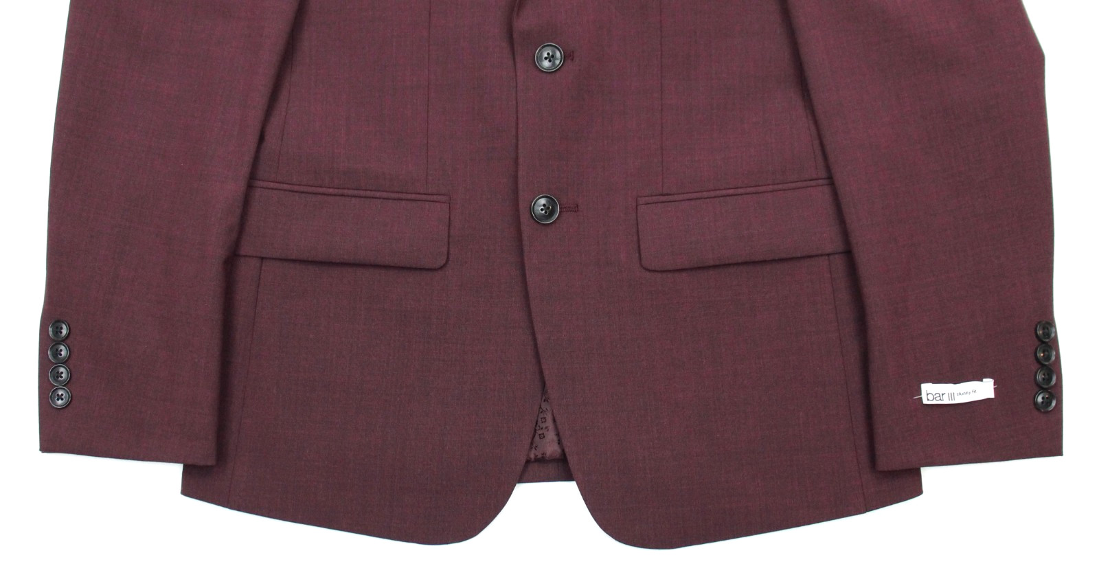 Bar III Suit Jacket 40 L Mens Skinny Fit Burgundy Red Wool Peak Two Button NWT