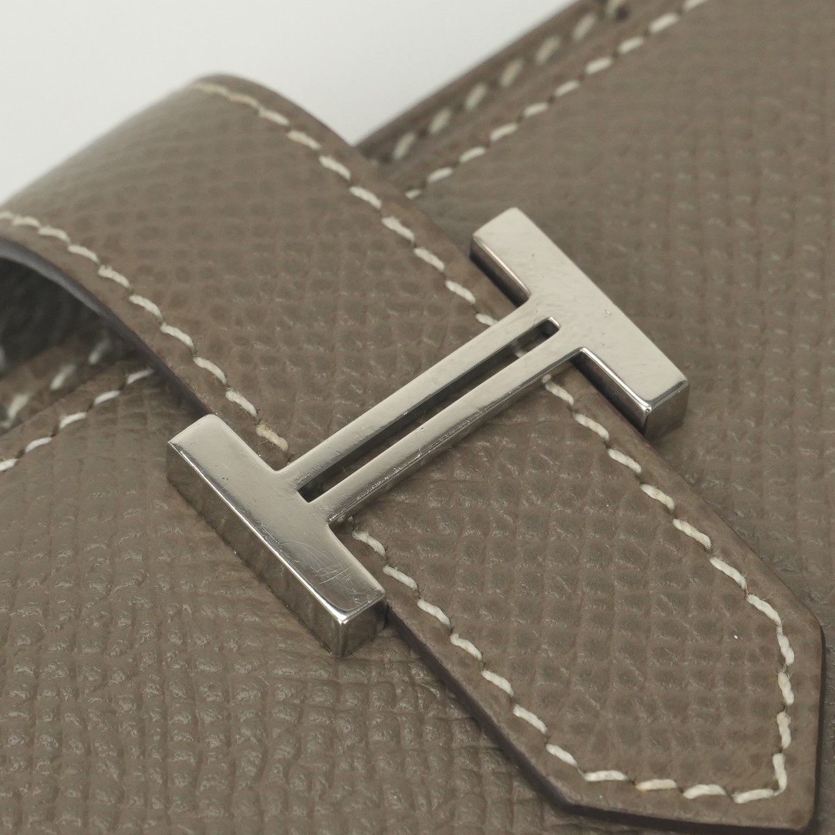 HERMES Bearn Soufflet Long Wallet Etoupe Gray Epsom Leather Silver HW