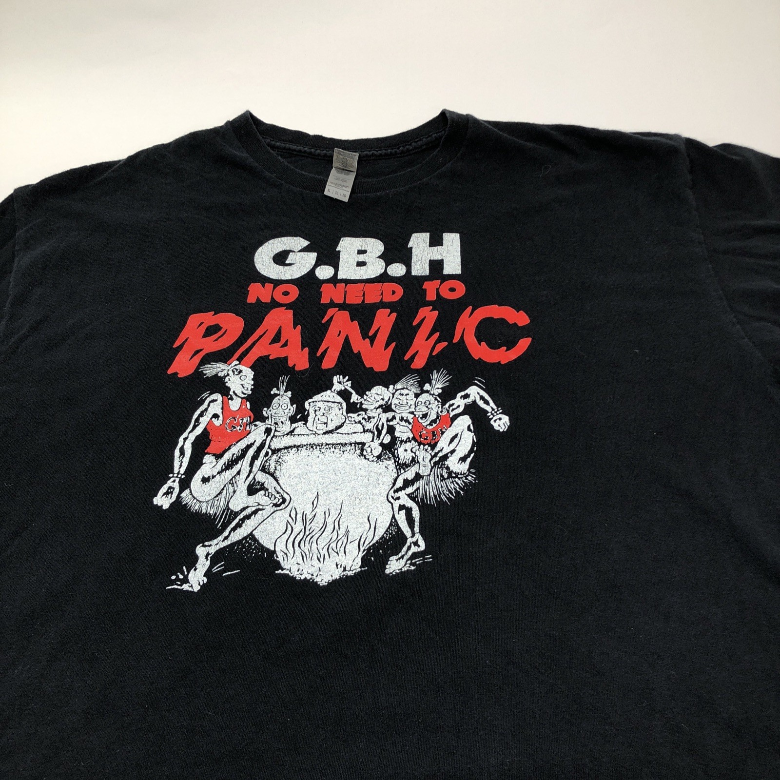 GBH No Need To Panic Album Logo size XL Black T Shirt UK Hardcore Punk Band Tee