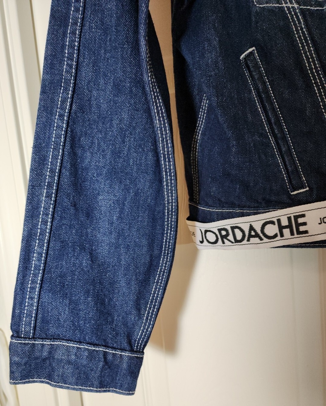 Jordache Womens Jean Jacket Crop Denim Blue Trucker 80s 90s Cotton Logo Lg