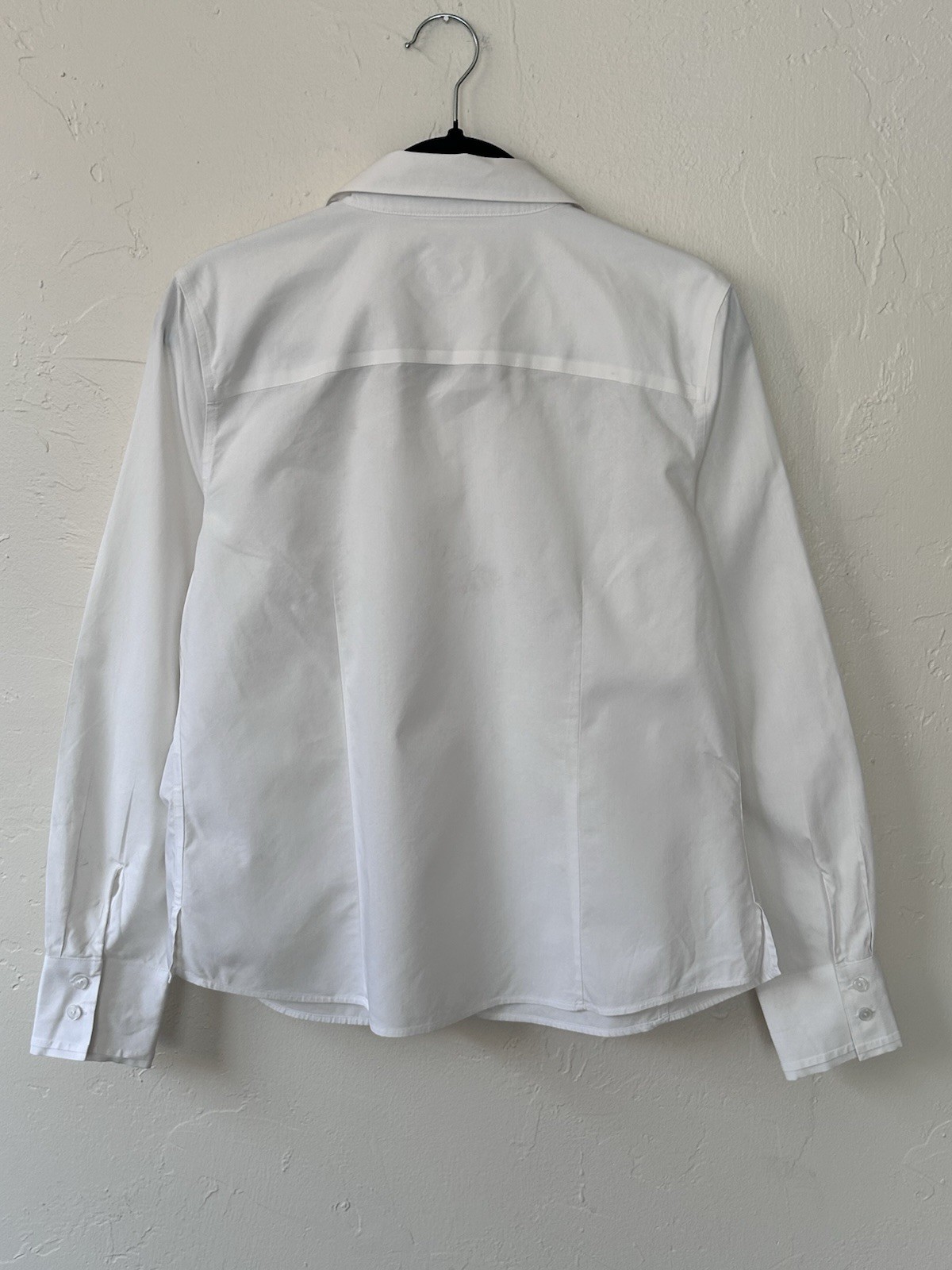Foxcroft White Blouse/Top Cotton Blend Long Sleeves Fitted Buttons