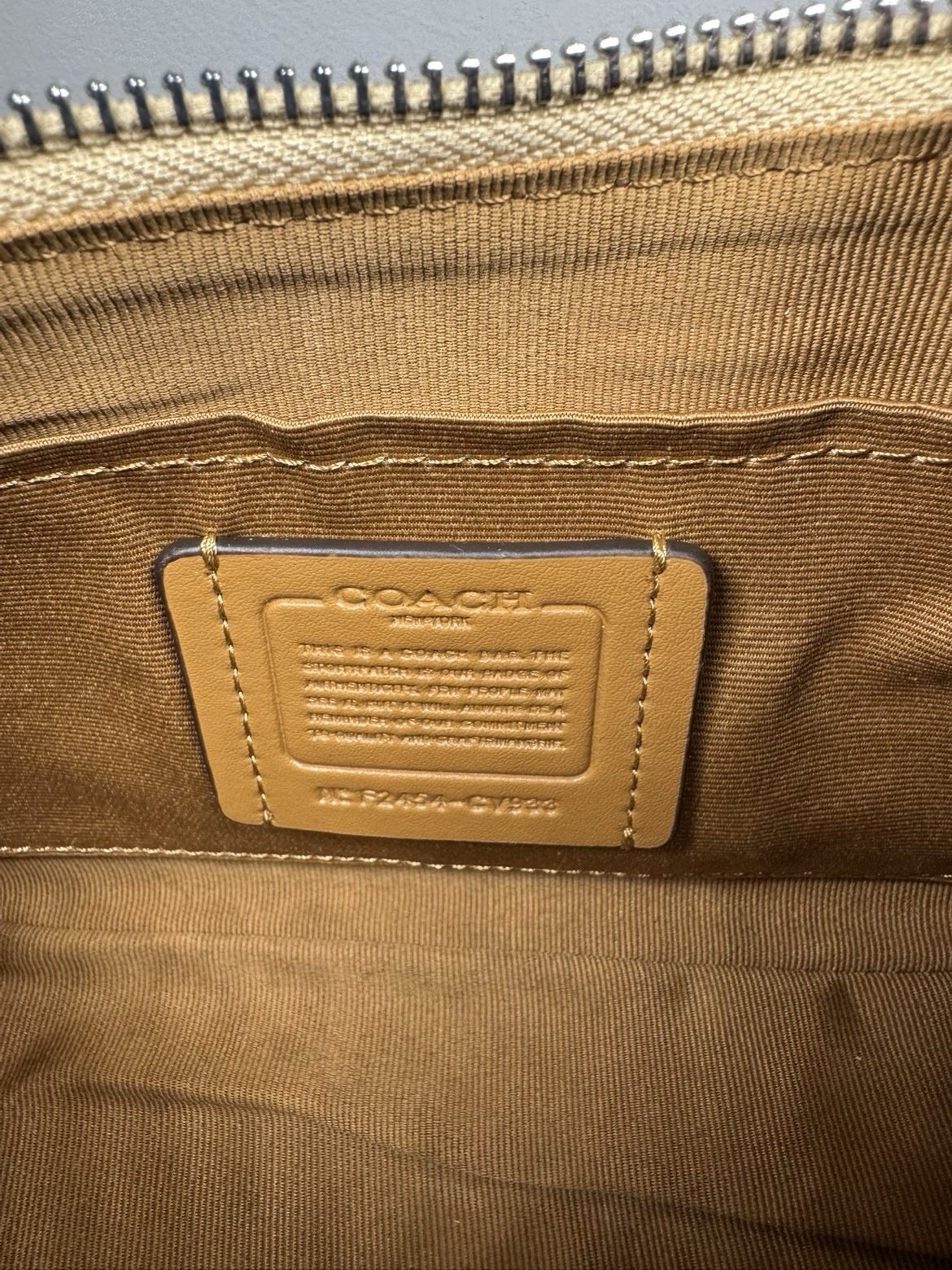 Coach Signature Beige Small Crescent Shoulder Bag Zip Closure Chain Strap