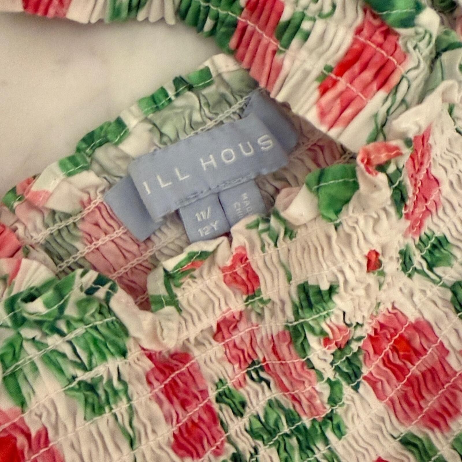Hill House Home Tiny Ellie Nap Dress Girls 11/12 Pink Roses Smocked