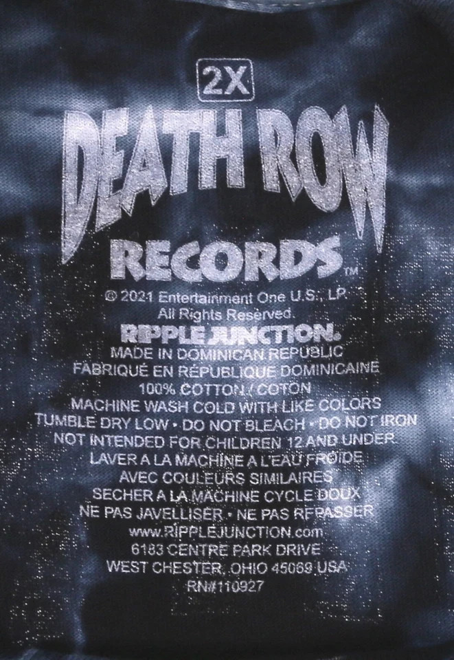 Death Row Records Blue 3D Print Tie Dye T Shirt Size 2XL