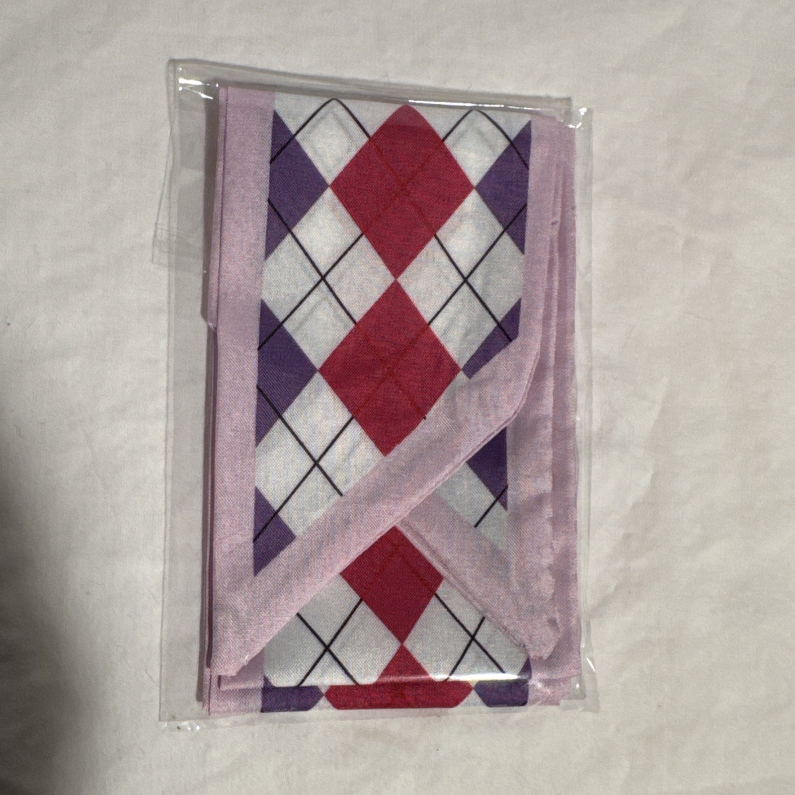 Preppy Pink Purple White Black Argyle Purse Hair Scarf New