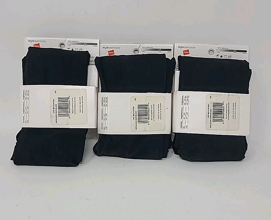 Hanes Silky Revitalizing Tights Opaque Leg L/XL Black Graduated Compression x3