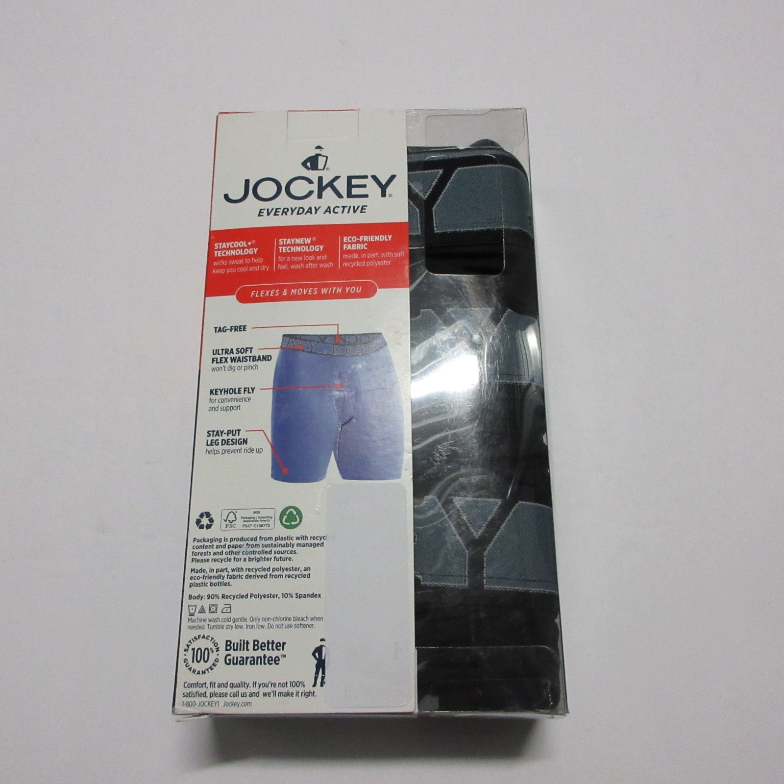 New Jockey Active Microfiber 9″ Boxer Briefs 3 Pack Black Men Large L Stretch