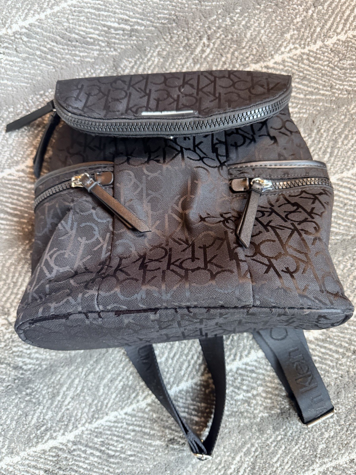 Calvin Klein Black/Gray Logo Backpack Top Handle Zip & Magnetic Closure Pockets
